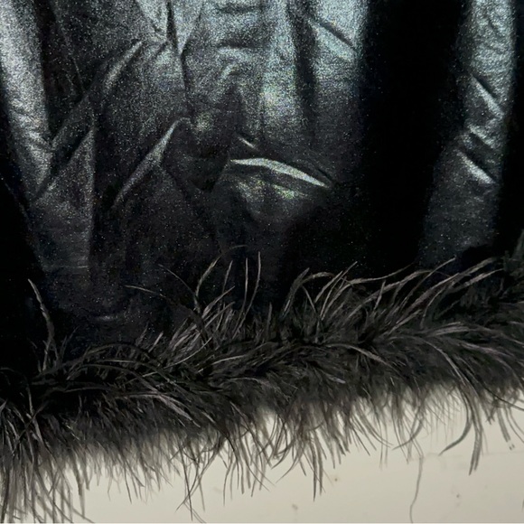 Black Shine Dress with Feather Trim - Picture 2 of 6